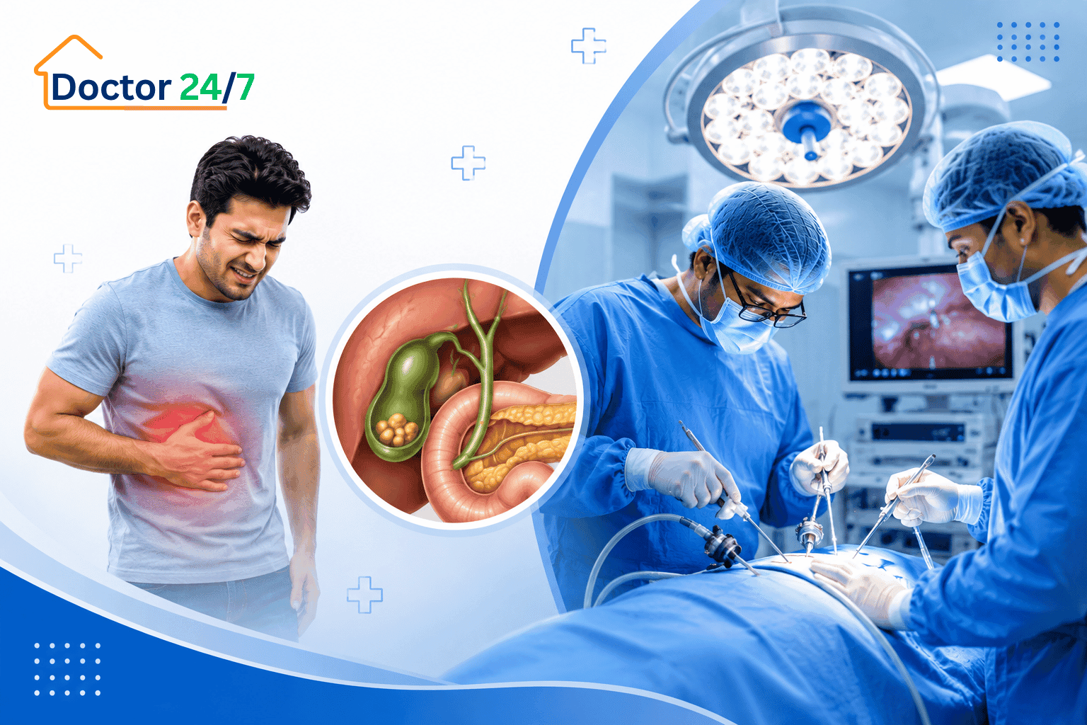 Doctor consulting a patient about open cholecystectomy (pediatric/adult)