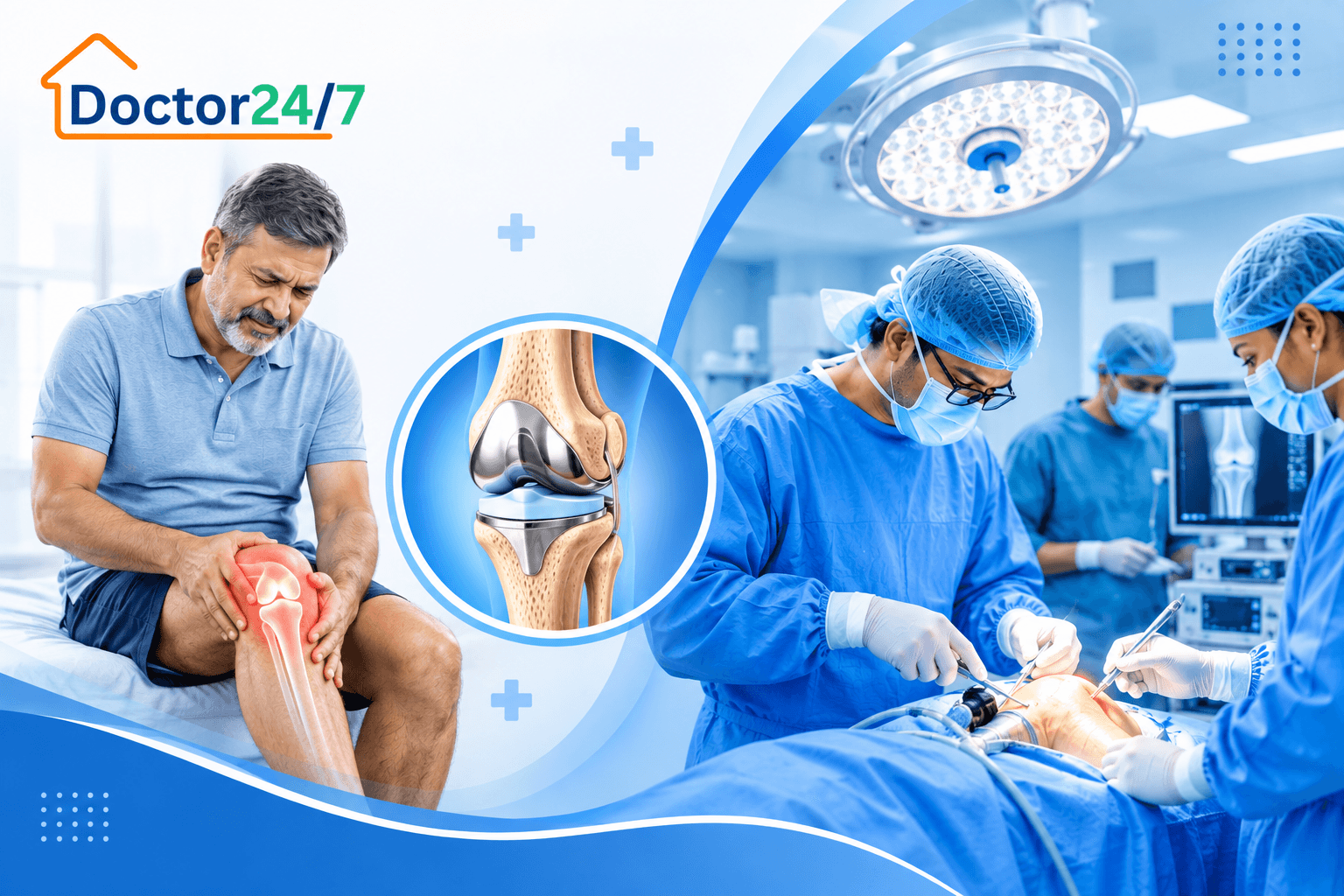 Doctor consulting a patient about total knee replacement - unilateral (excluding cost of implant)